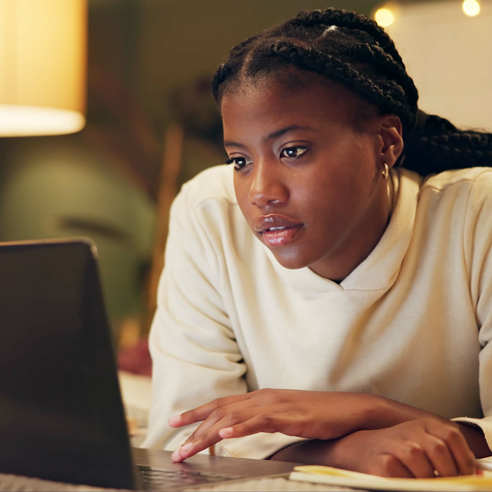 A student on her laptop